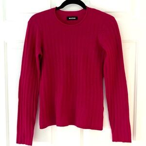 Naadam 100% Cashmere Wide Ribbed Sweater Size Small Raspberry Rolled Crewneck